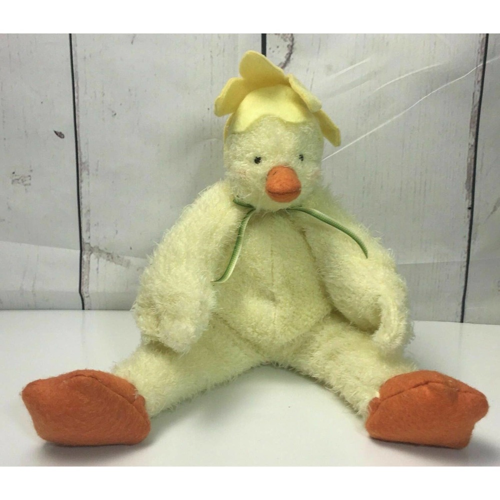 Hallmark Bunnies By The Bay Yellow Big Dilly Duck Flower Hat Plush Bean Bag